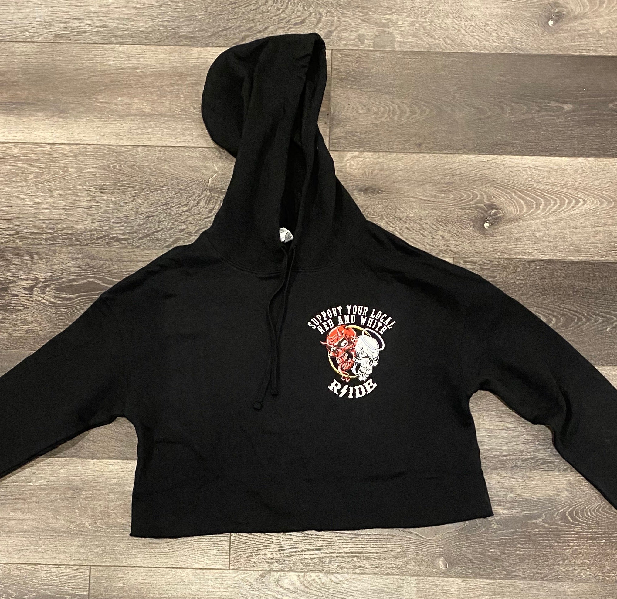 Womens black Heaven & Hell crop top – RSIDE 81 Support Gear