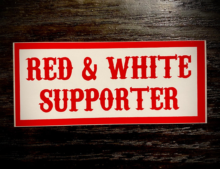 Red and white supporter sticker #97